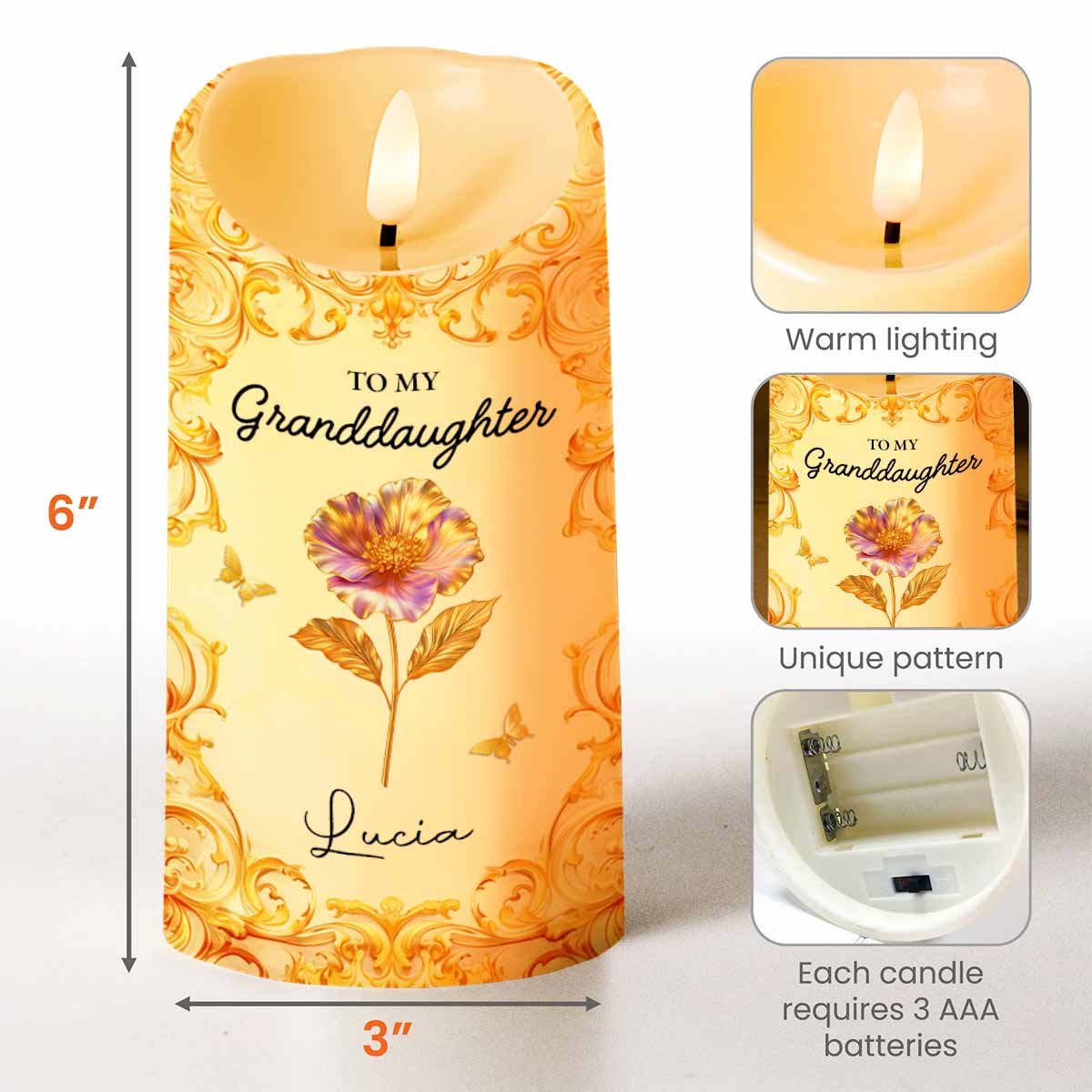 To My Granddaughter, Straighten Your Crown With Flowers - Personalized Custom LED Candle - GDT488_LECA