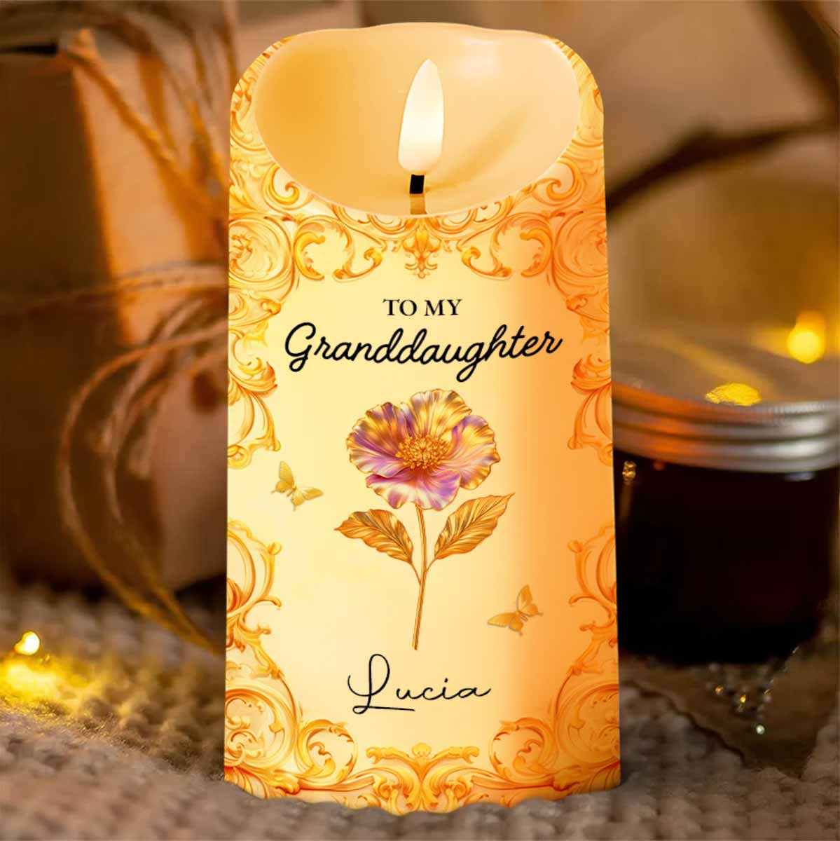 To My Granddaughter, Straighten Your Crown With Flowers - Personalized Custom LED Candle - GDT488_LECA