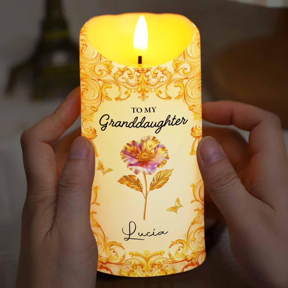 To My Granddaughter, Straighten Your Crown With Flowers - Personalized Custom LED Candle - GDT488_LECA