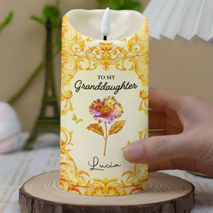 To My Granddaughter, Straighten Your Crown With Flowers - Personalized Custom LED Candle - GDT488_LECA