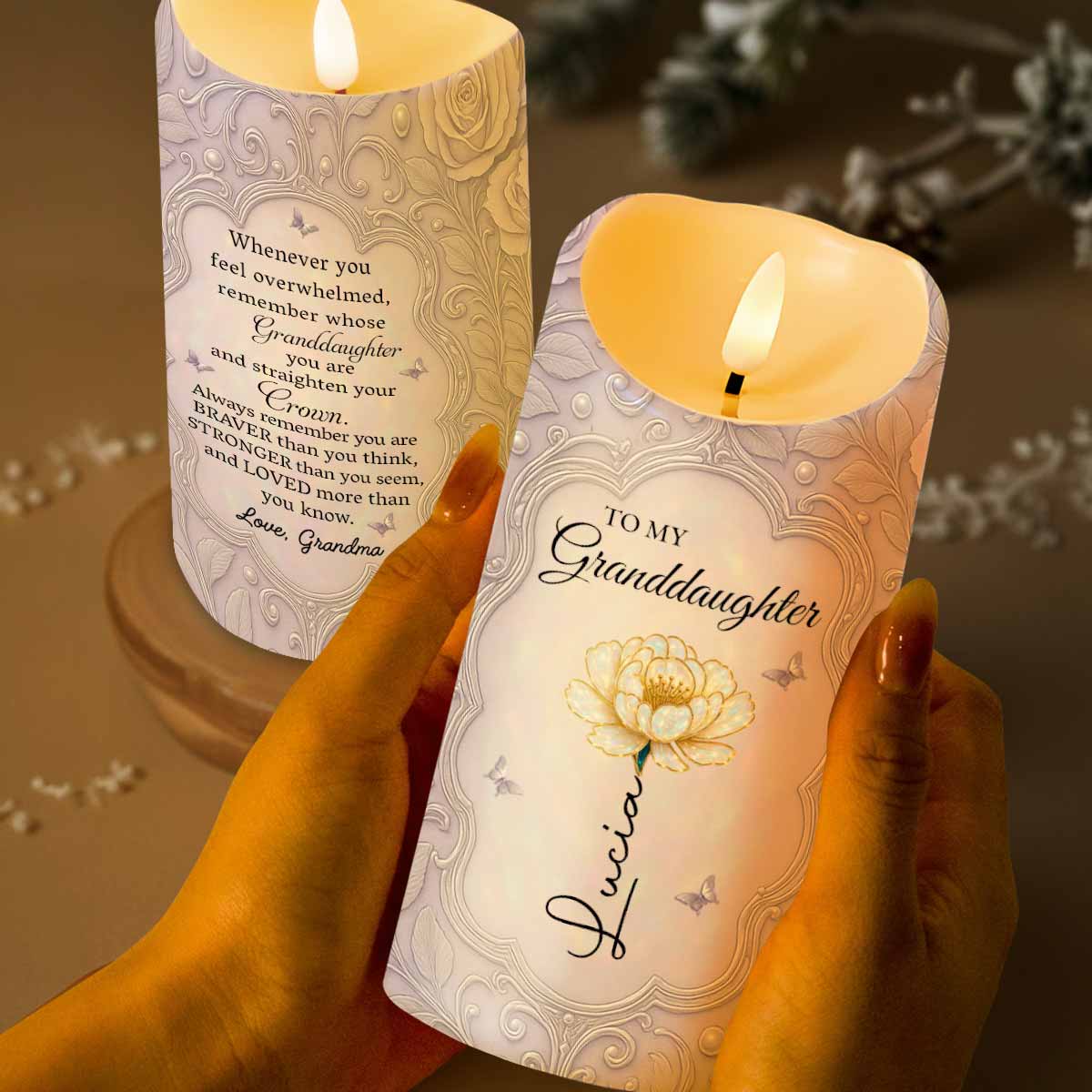 Whenever You Feel Overwhelmed, Remember Whose Granddaughter You Are - Personalized Custom LED Candle - GDT489_LECA