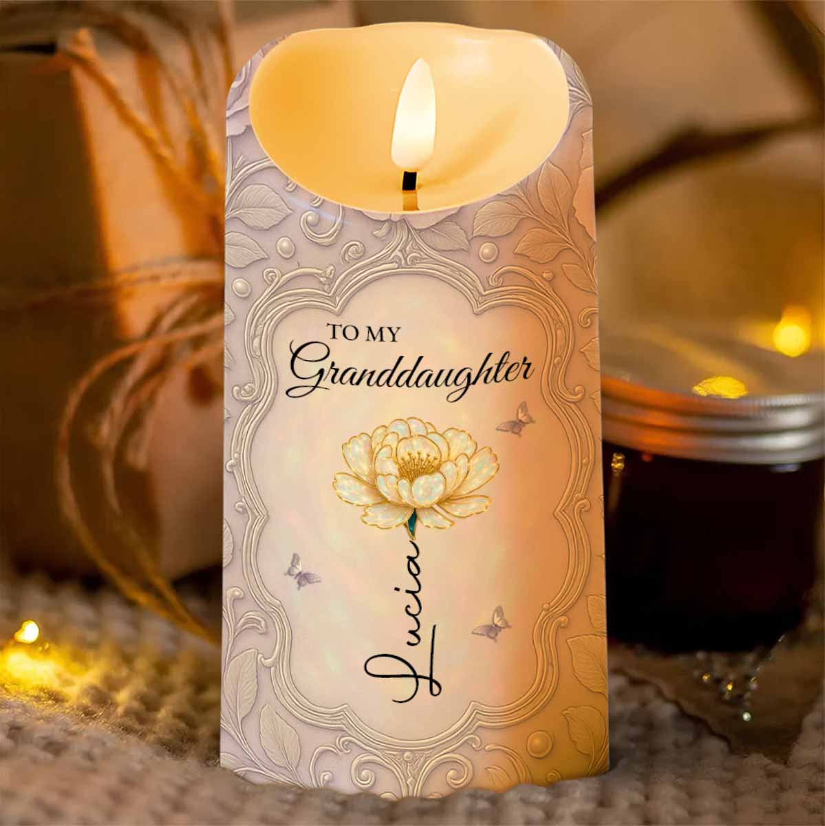 Whenever You Feel Overwhelmed, Remember Whose Granddaughter You Are - Personalized Custom LED Candle - GDT489_LECA