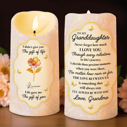 To My Granddaughter, Love That Will Always Stay, Flowers and Butterflies - Personalized Custom LED Candle - GDT490_LECA