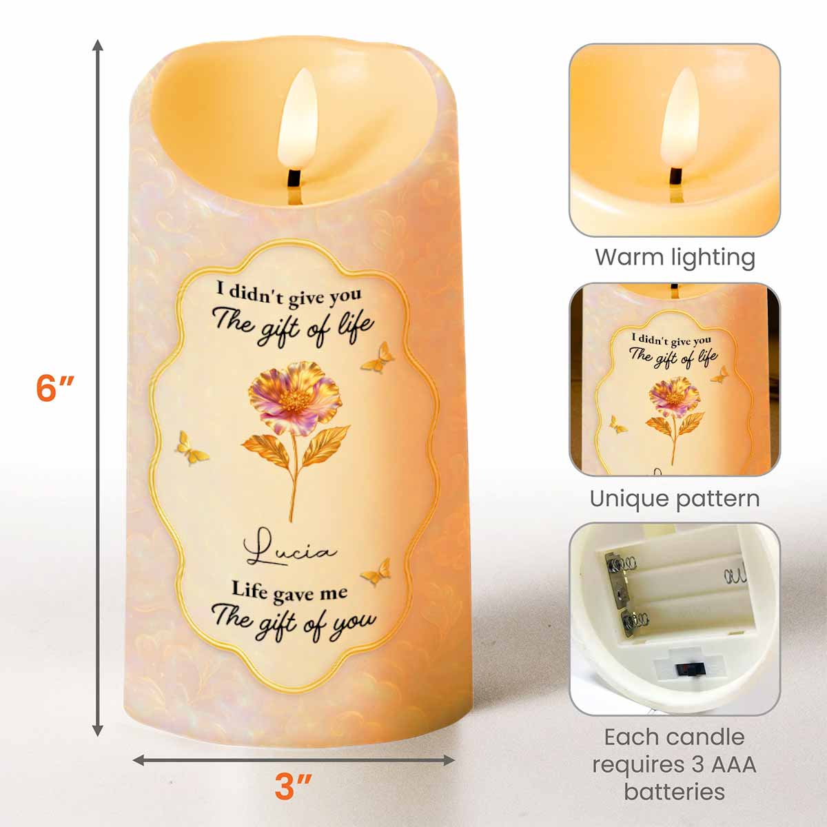 To My Granddaughter, Love That Will Always Stay, Flowers and Butterflies - Personalized Custom LED Candle - GDT490_LECA