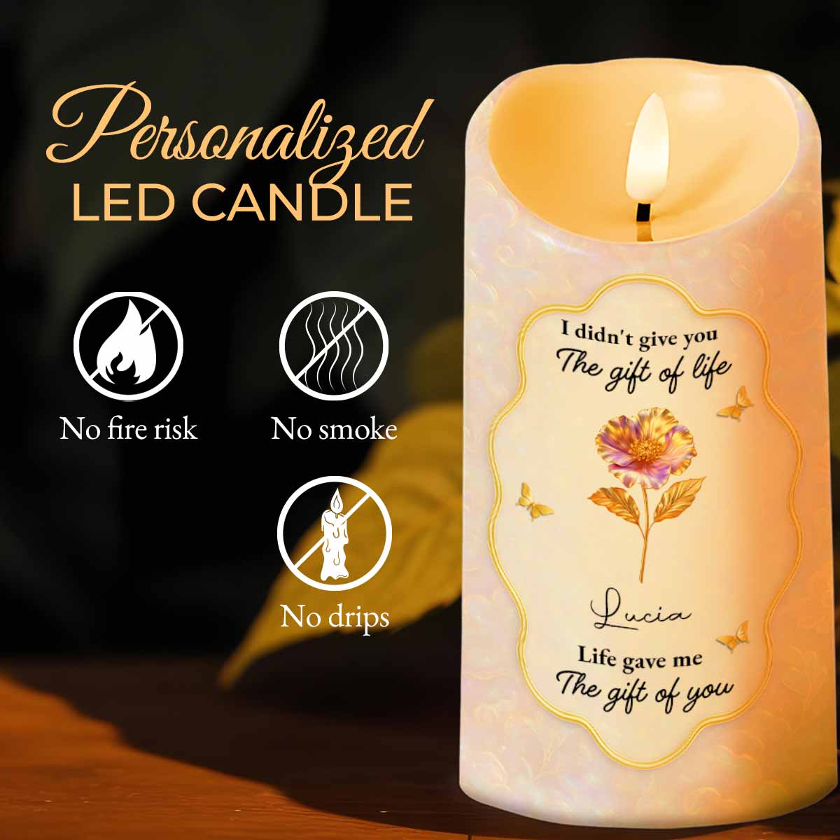To My Granddaughter, Love That Will Always Stay, Flowers and Butterflies - Personalized Custom LED Candle - GDT490_LECA
