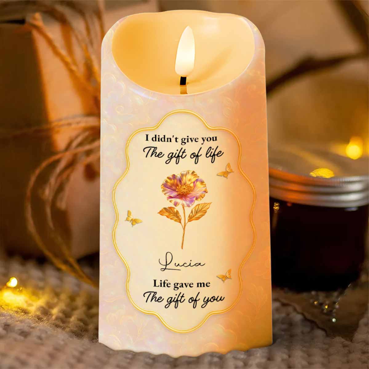 To My Granddaughter, Love That Will Always Stay, Flowers and Butterflies - Personalized Custom LED Candle - GDT490_LECA