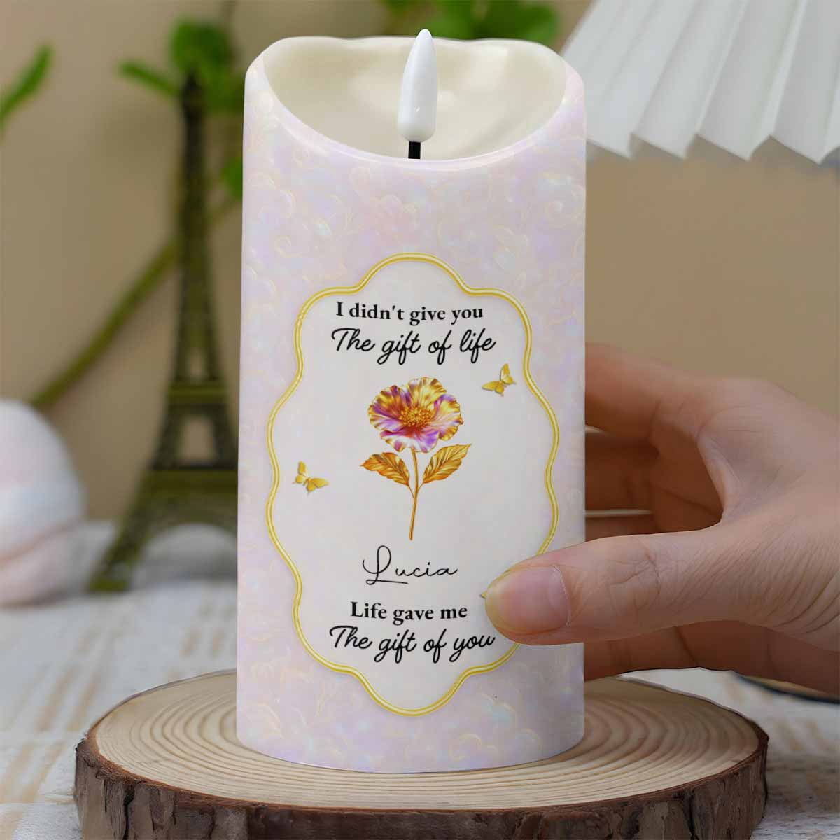 To My Granddaughter, Love That Will Always Stay, Flowers and Butterflies - Personalized Custom LED Candle - GDT490_LECA