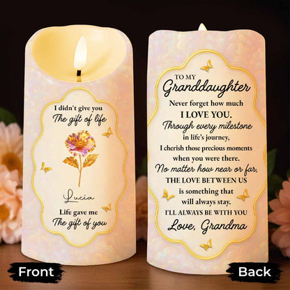 To My Granddaughter, Love That Will Always Stay, Flowers and Butterflies - Personalized Custom LED Candle - GDT490_LECA