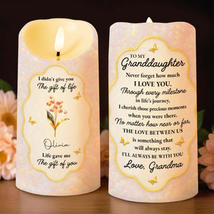 To My Granddaughter, Love That Will Always Stay, Flowers and Butterflies - Personalized Custom LED Candle - GDT490_LECA