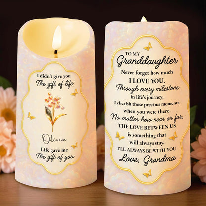 To My Granddaughter, Love That Will Always Stay, Flowers and Butterflies - Personalized Custom LED Candle - GDT490_LECA