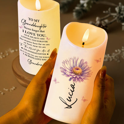 To My Granddaughter Love Message With Flower And Butterfly - Personalized Custom LED Candle - GDT491_LECA