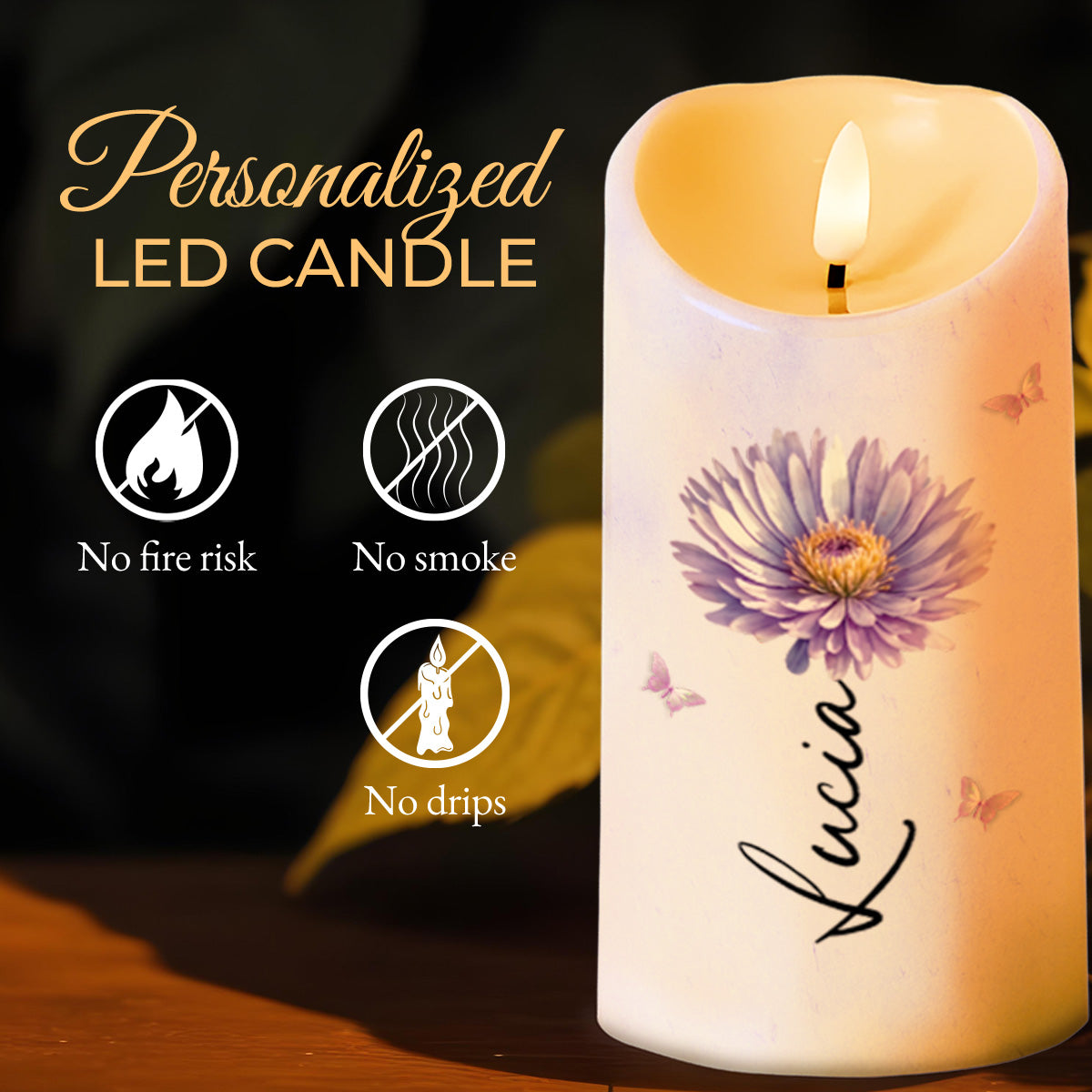 To My Granddaughter Love Message With Flower And Butterfly - Personalized Custom LED Candle - GDT491_LECA