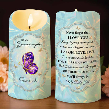 Never Forget That I Love You, Butterfly And Flowers - Personalized Custom LED Candle - GDT492_LECA