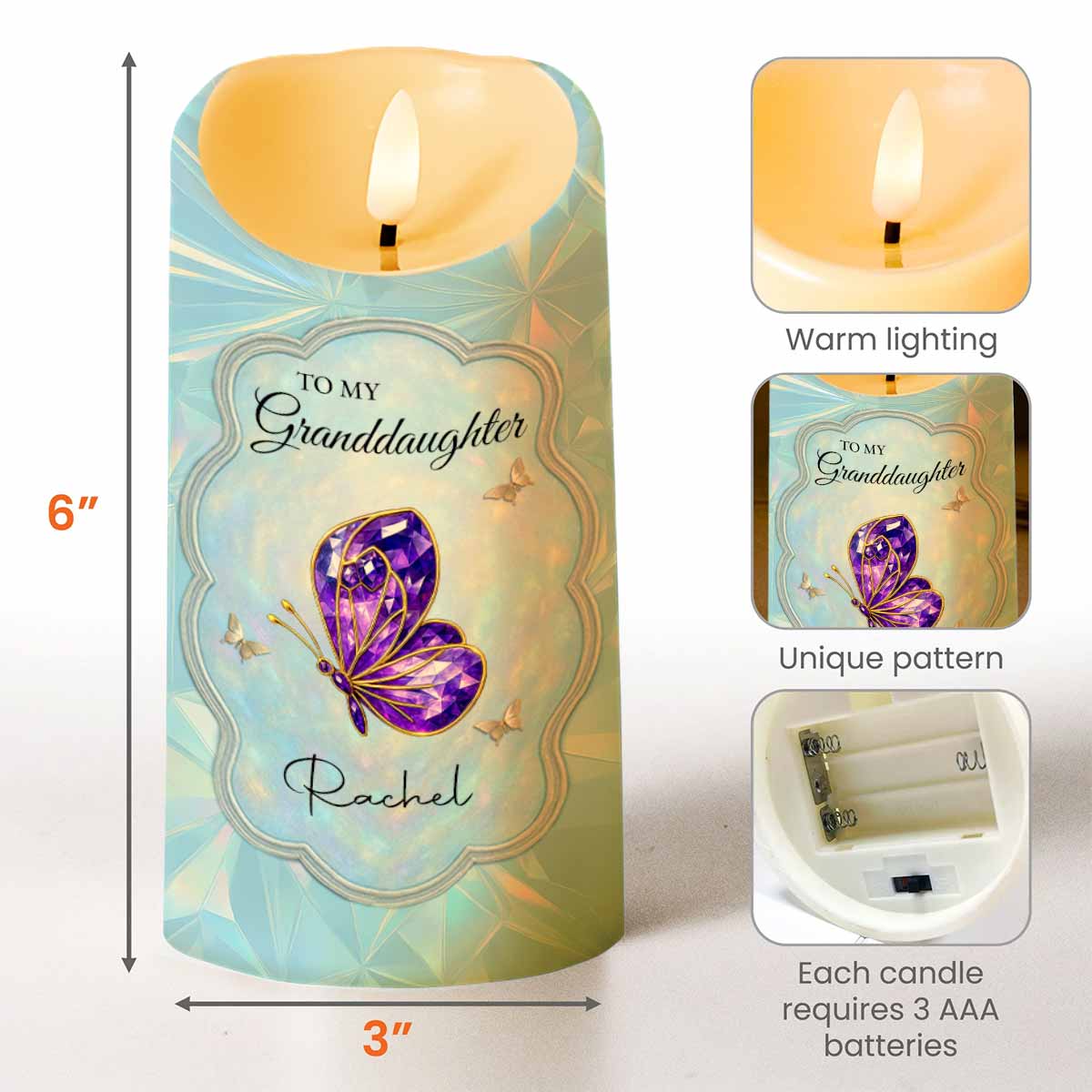 Never Forget That I Love You, Butterfly And Flowers - Personalized Custom LED Candle - GDT492_LECA