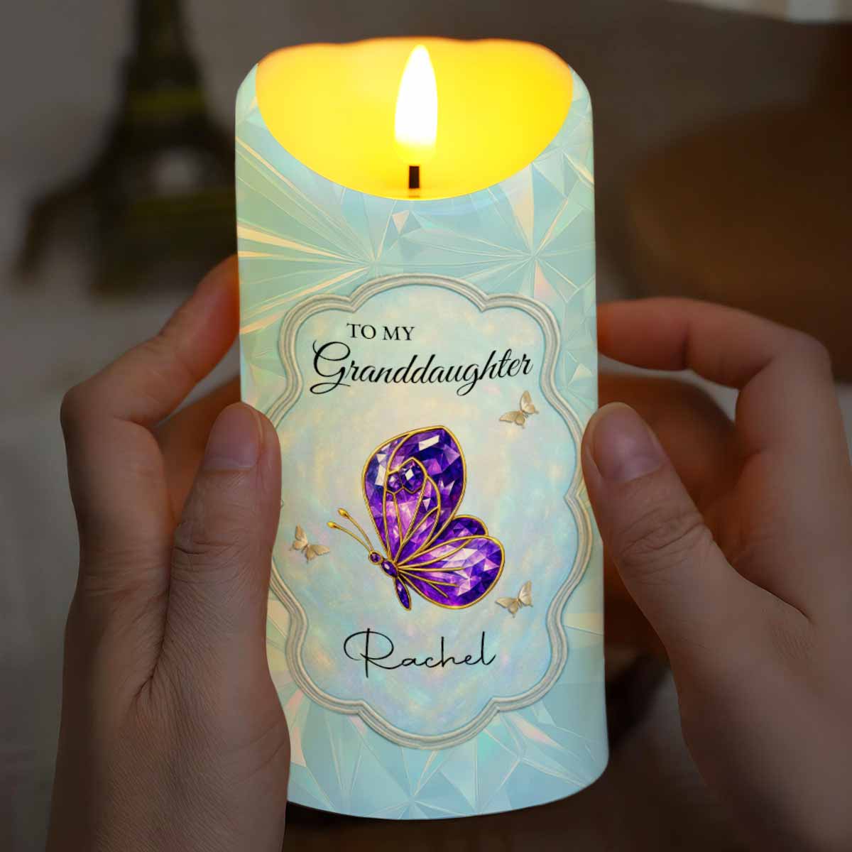 Never Forget That I Love You, Butterfly And Flowers - Personalized Custom LED Candle - GDT492_LECA