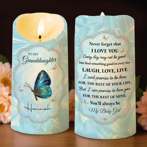 Never Forget That I Love You, Butterfly And Flowers - Personalized Custom LED Candle - GDT492_LECA