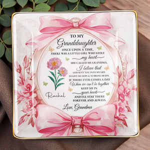 To My Granddaughter, Once Upon A Time With Ribbons And Flowers - Personalized Custom Jewelry Dish, Ceramic Dish, Square Shape - GDT493_SCRF