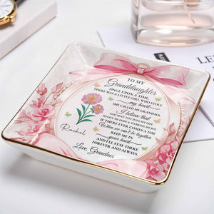 To My Granddaughter, Once Upon A Time With Ribbons And Flowers - Personalized Custom Jewelry Dish, Ceramic Dish, Square Shape - GDT493_SCRF