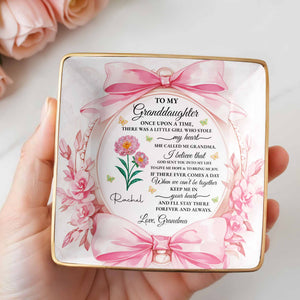To My Granddaughter, Once Upon A Time With Ribbons And Flowers - Personalized Custom Jewelry Dish, Ceramic Dish, Square Shape - GDT493_SCRF