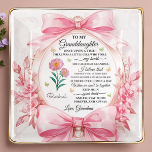 To My Granddaughter, Once Upon A Time With Ribbons And Flowers - Personalized Custom Jewelry Dish, Ceramic Dish, Square Shape - GDT493_SCRF