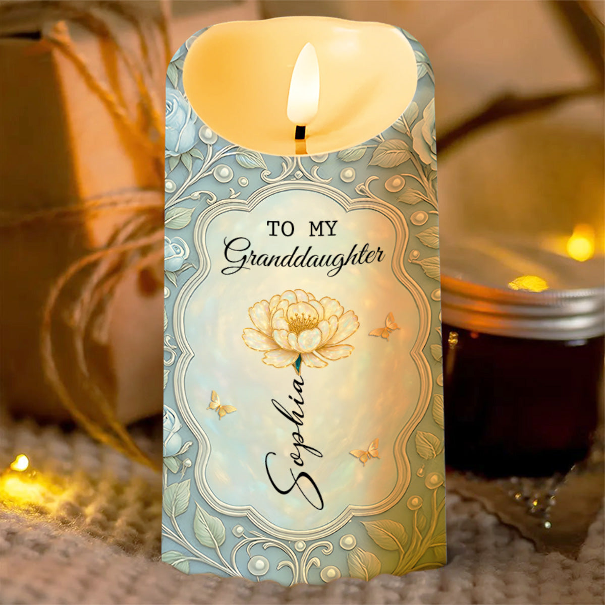 To My Granddaughter, Wherever Your Journey, Flowers, Butterflies - Personalized Custom LED Candle - GDT496_LECA
