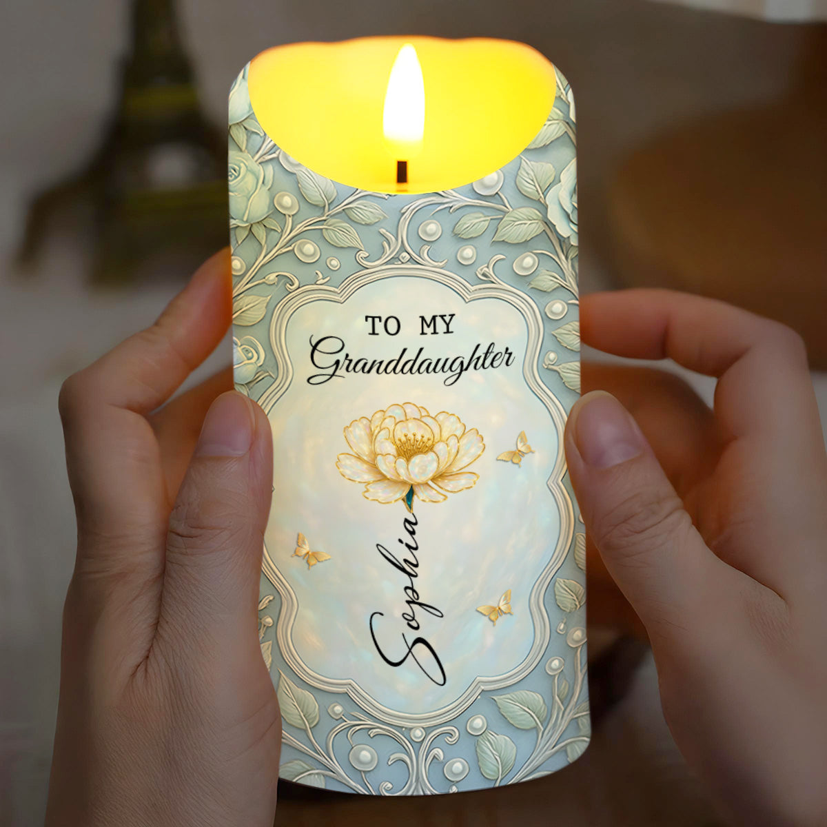 To My Granddaughter, Wherever Your Journey, Flowers, Butterflies - Personalized Custom LED Candle - GDT496_LECA
