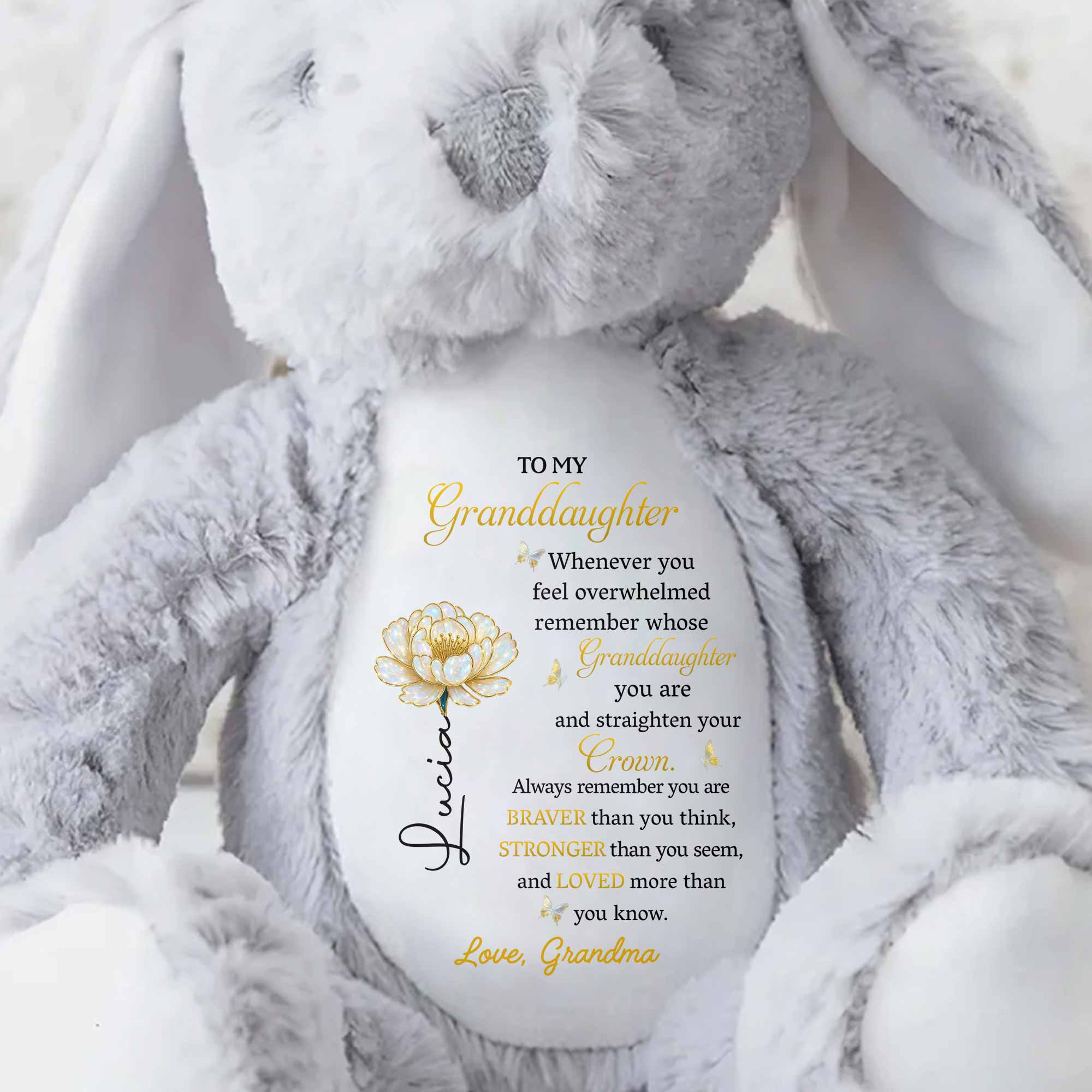 To My Granddaughter, Always Remember You Are Braver Flower - Personalized Stuffed Bunny - GDT497_BUN