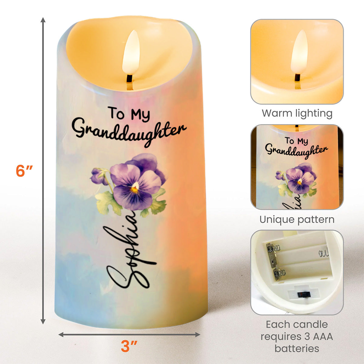 To My Granddaughter, Love And Wishes Butterfly And Flowers - Personalized Custom LED Candle - GDT497_LECA
