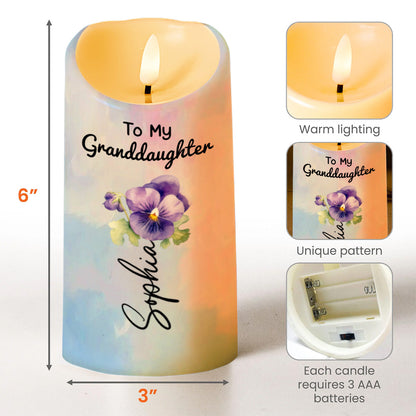 To My Granddaughter, Love And Wishes Butterfly And Flowers - Personalized Custom LED Candle - GDT497_LECA