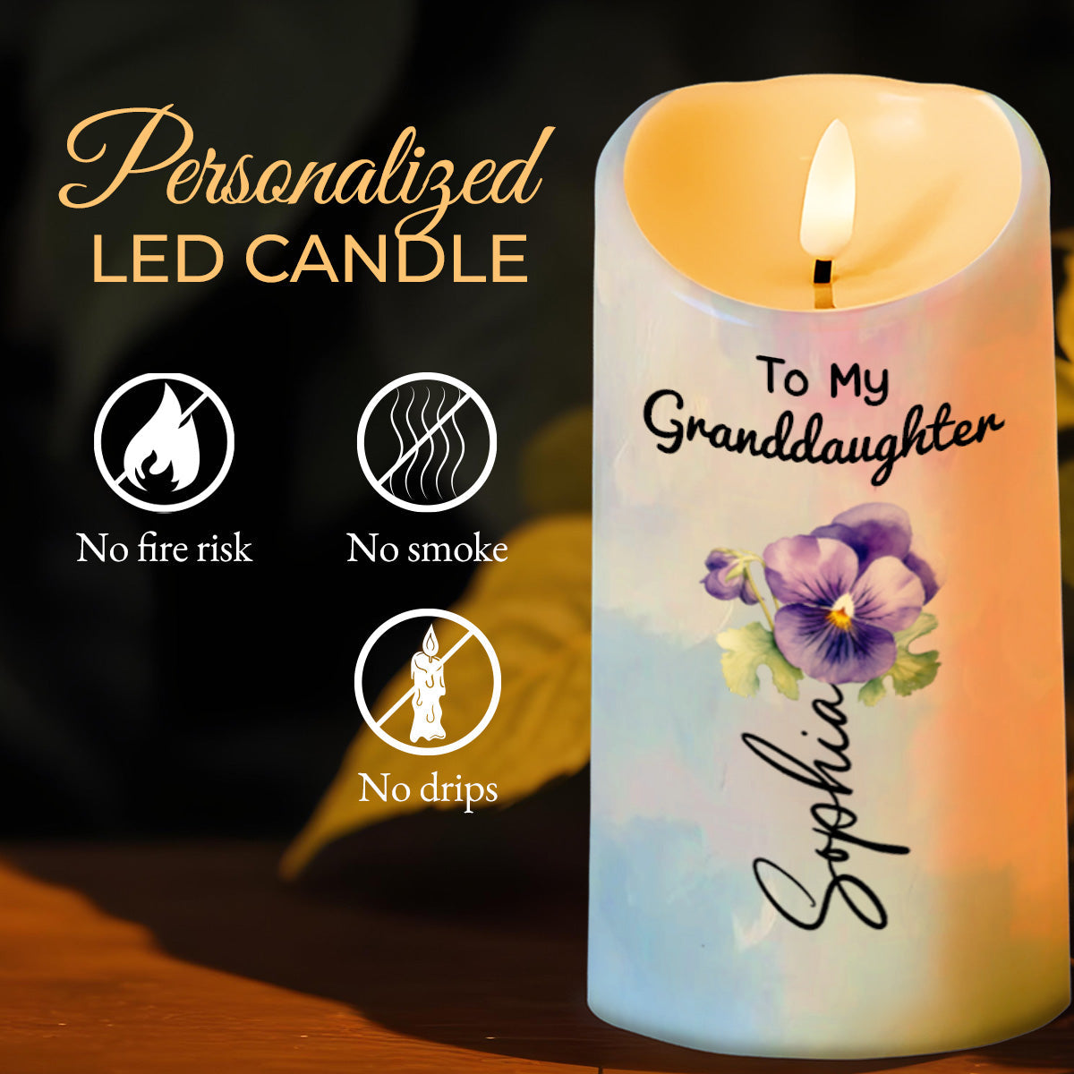 To My Granddaughter, Love And Wishes Butterfly And Flowers - Personalized Custom LED Candle - GDT497_LECA