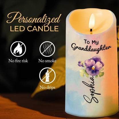 To My Granddaughter, Love And Wishes Butterfly And Flowers - Personalized Custom LED Candle - GDT497_LECA