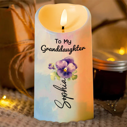 To My Granddaughter, Love And Wishes Butterfly And Flowers - Personalized Custom LED Candle - GDT497_LECA