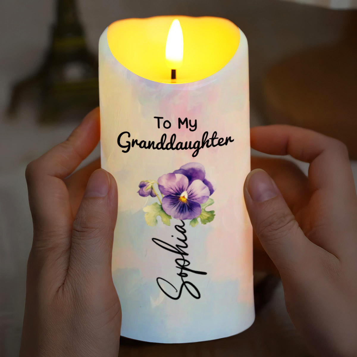 To My Granddaughter, Love And Wishes Butterfly And Flowers - Personalized Custom LED Candle - GDT497_LECA