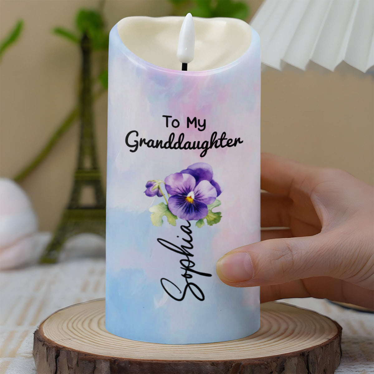 To My Granddaughter, Love And Wishes Butterfly And Flowers - Personalized Custom LED Candle - GDT497_LECA