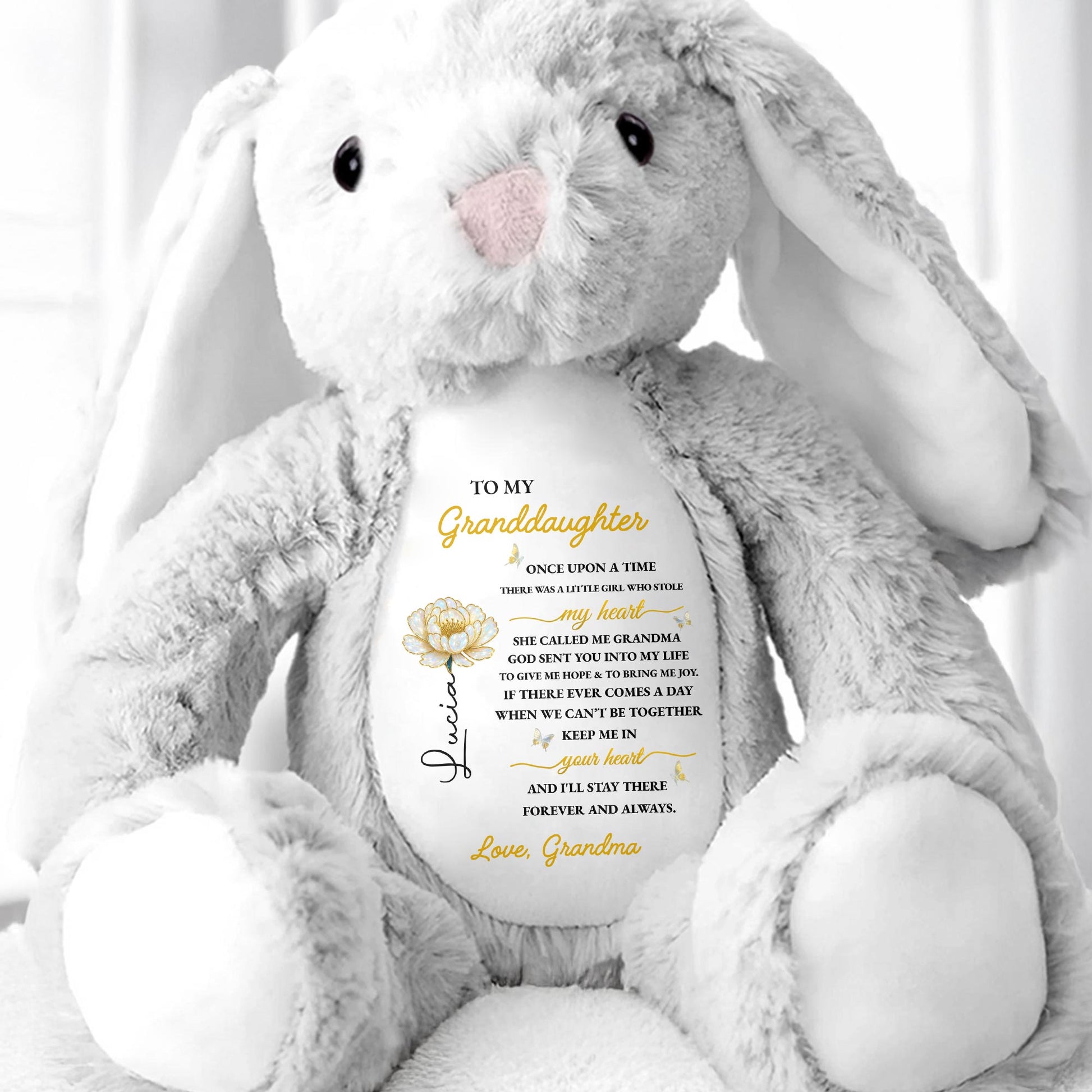 To My Granddaughter Love Grandma With Flower - Personalized Stuffed Bunny - GDT498_BUN