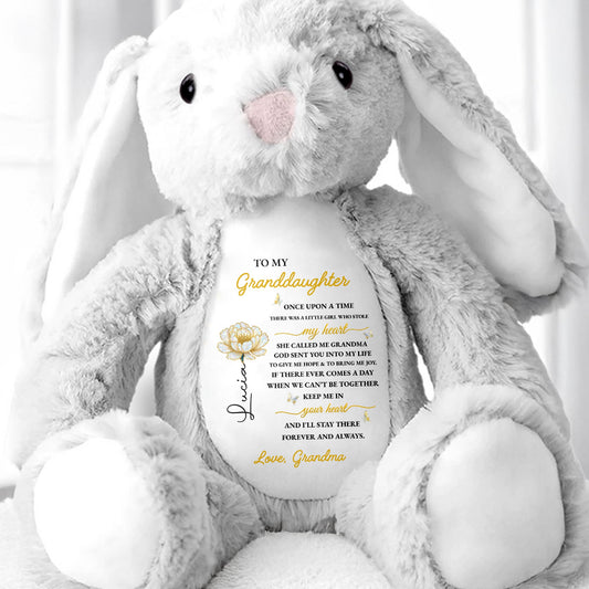 To My Granddaughter Love Grandma With Flower - Personalized Stuffed Bunny - GDT498_BUN