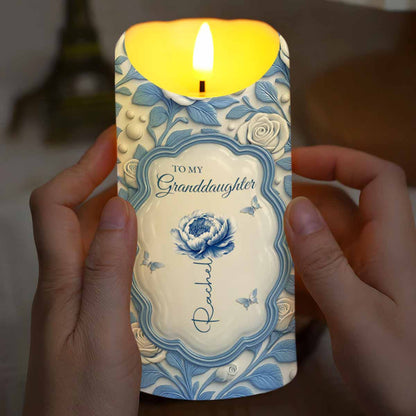 To My Granddaughter, Love From Grandma, Rose And Butterfly - Personalized Custom LED Candle - GDT500_LECA