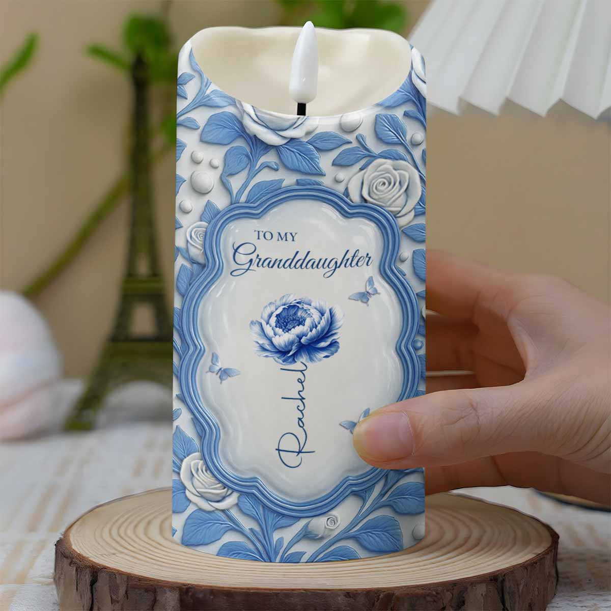 To My Granddaughter, Love From Grandma, Rose And Butterfly - Personalized Custom LED Candle - GDT500_LECA