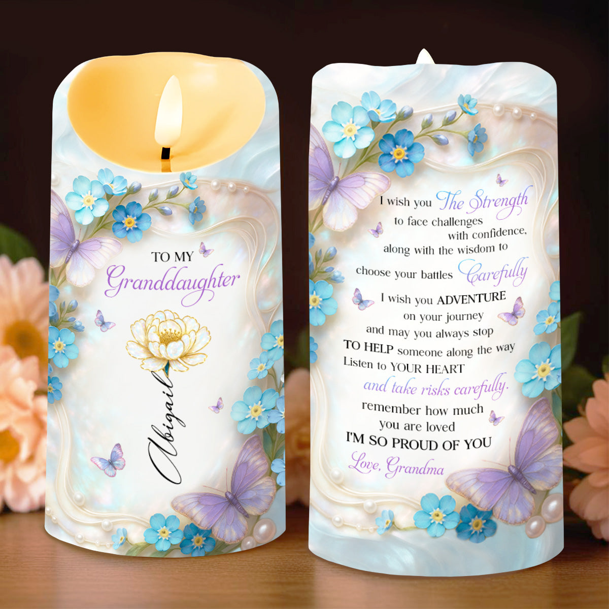 To My Granddaughter, Strength, Adventure And Love - Personalized Custom LED Candle - GDT501_LECA