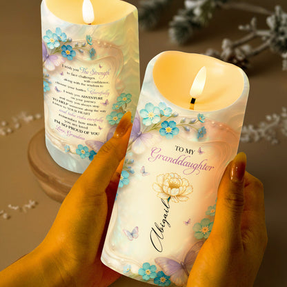 To My Granddaughter, Strength, Adventure And Love - Personalized Custom LED Candle - GDT501_LECA