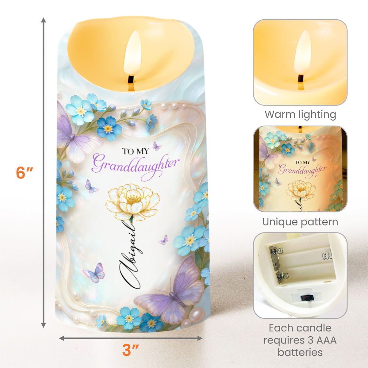 To My Granddaughter, Strength, Adventure And Love - Personalized Custom LED Candle - GDT501_LECA