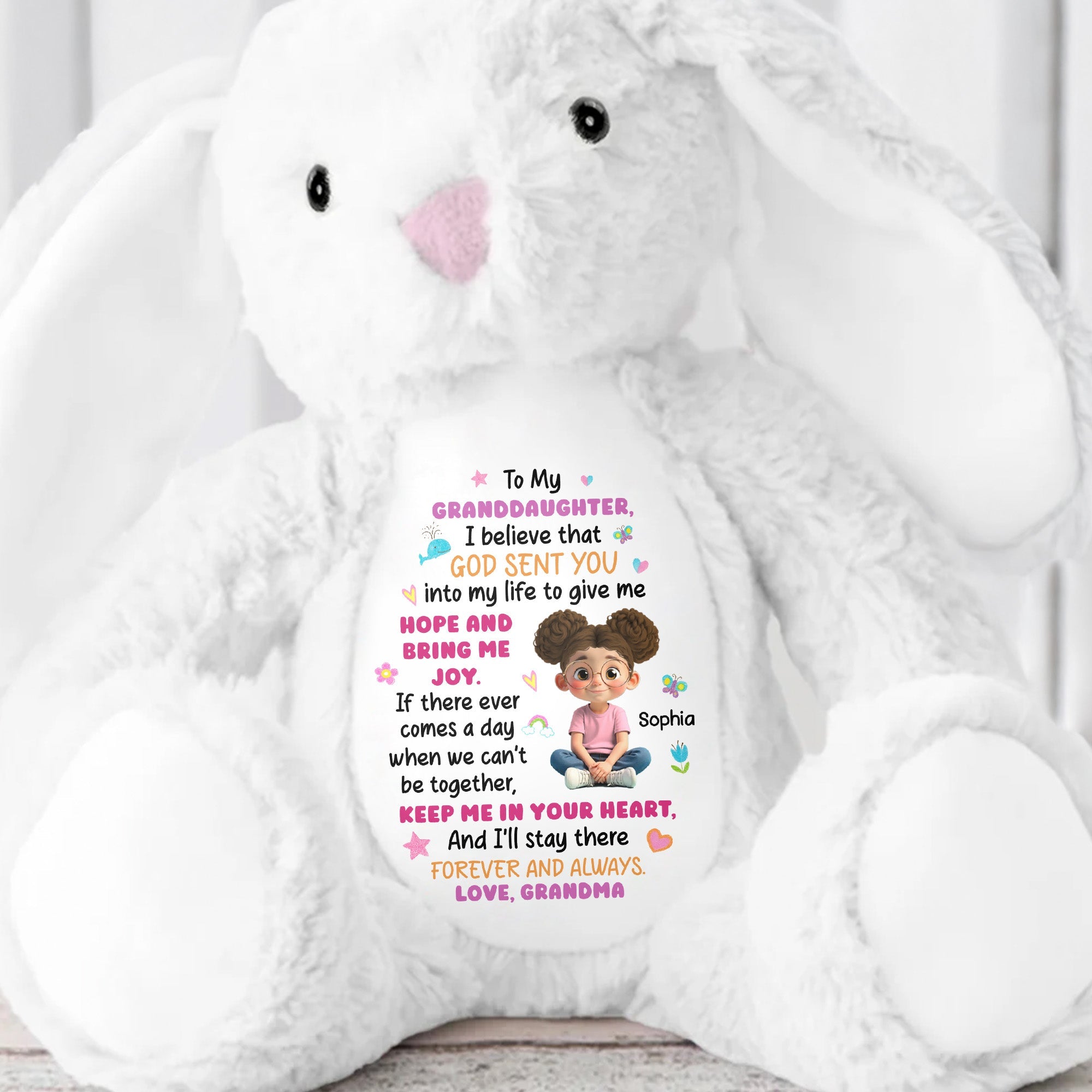 To My Granddaughter, Keep Me In Your Heart, Heart And Stars - Personalized Stuffed Bunny - GDT503_BUN