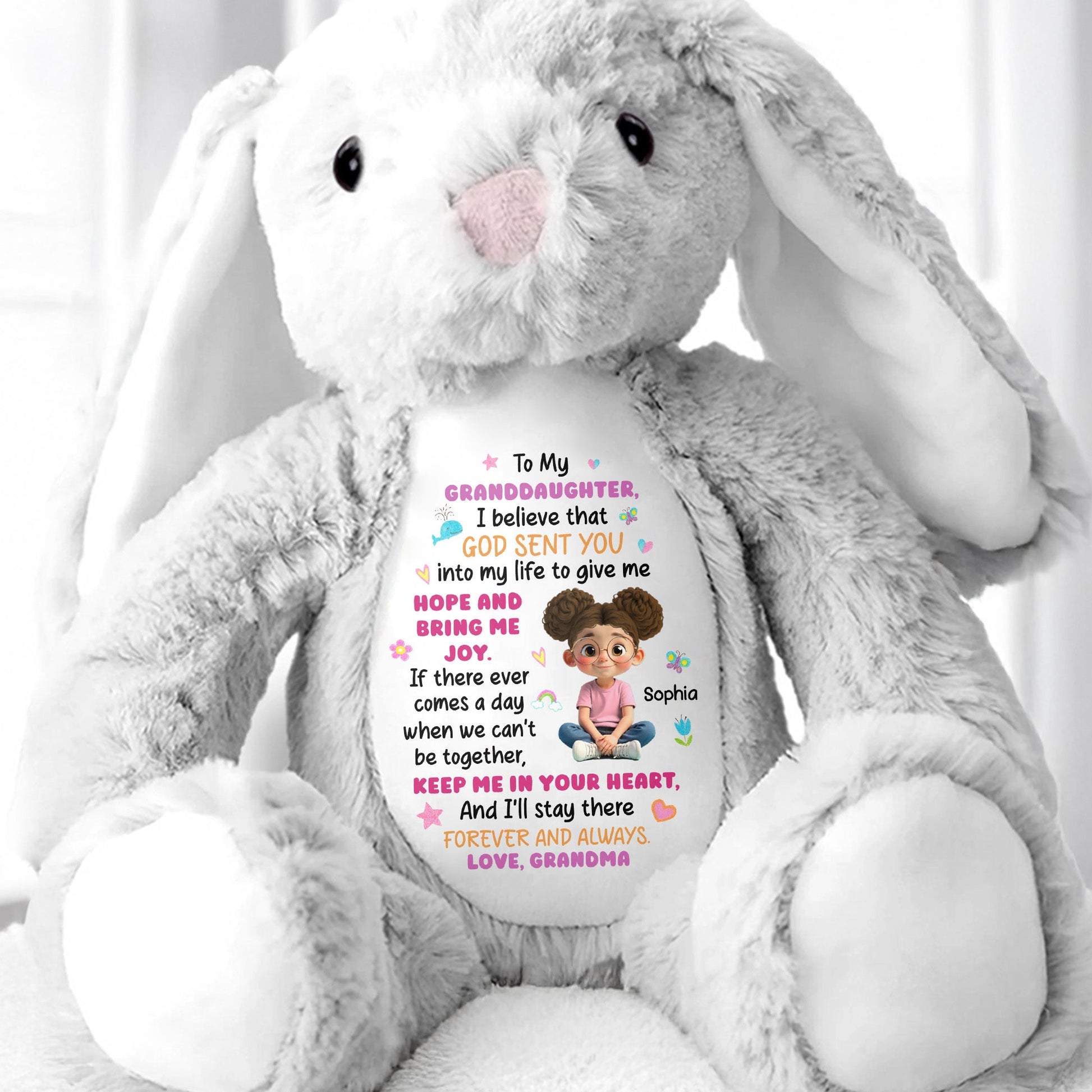 To My Granddaughter, Keep Me In Your Heart, Heart And Stars - Personalized Stuffed Bunny - GDT503_BUN