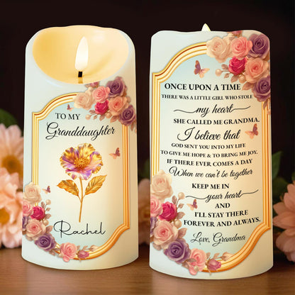 To My Granddaughter, Once Upon A Time, Flowers And Love - Personalized Custom LED Candle - GDT503_LECA