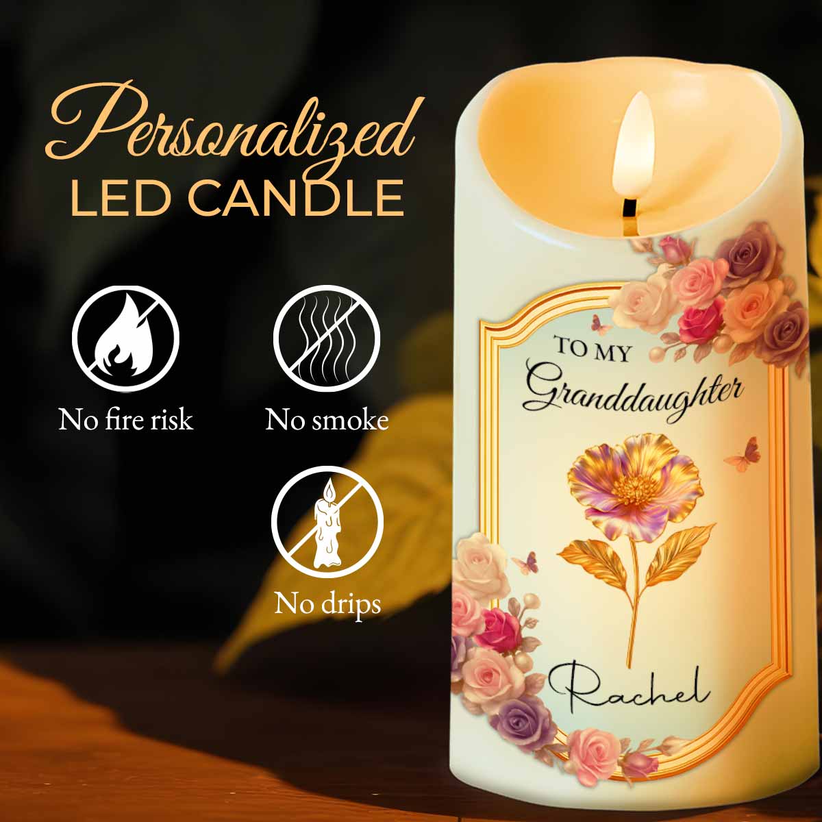To My Granddaughter, Once Upon A Time, Flowers And Love - Personalized Custom LED Candle - GDT503_LECA