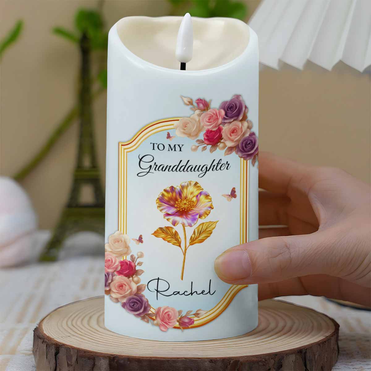 To My Granddaughter, Once Upon A Time, Flowers And Love - Personalized Custom LED Candle - GDT503_LECA