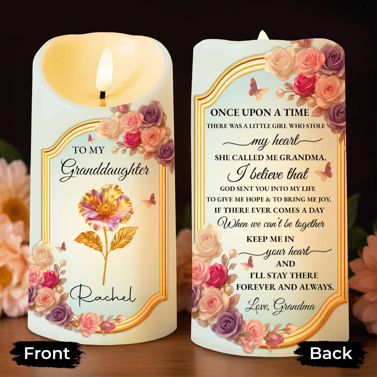 To My Granddaughter, Once Upon A Time, Flowers And Love - Personalized Custom LED Candle - GDT503_LECA