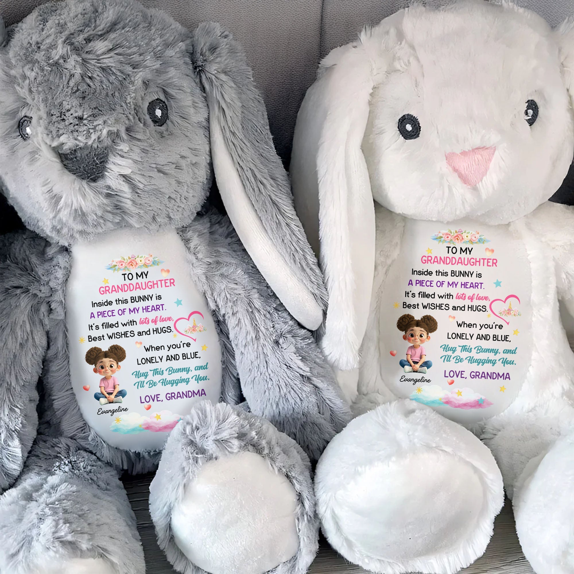 Hug This Bunny And I'll Be Hugging You, Flowers And Hearts - Personalized Stuffed Bunny - GDT504_BUN