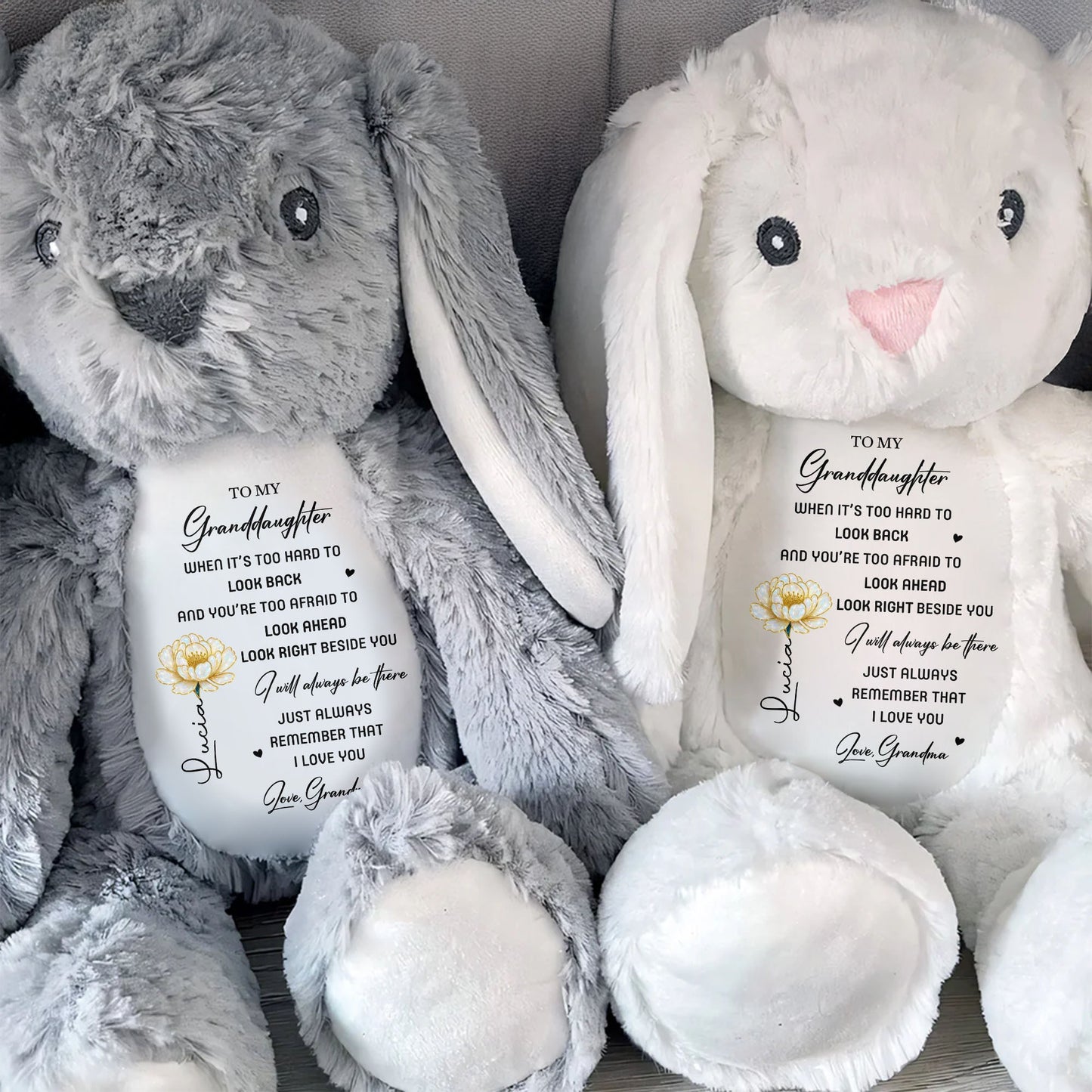 To My Granddaughter I Will Always Be Here With Rose - Personalized Stuffed Bunny - GDT506_BUN