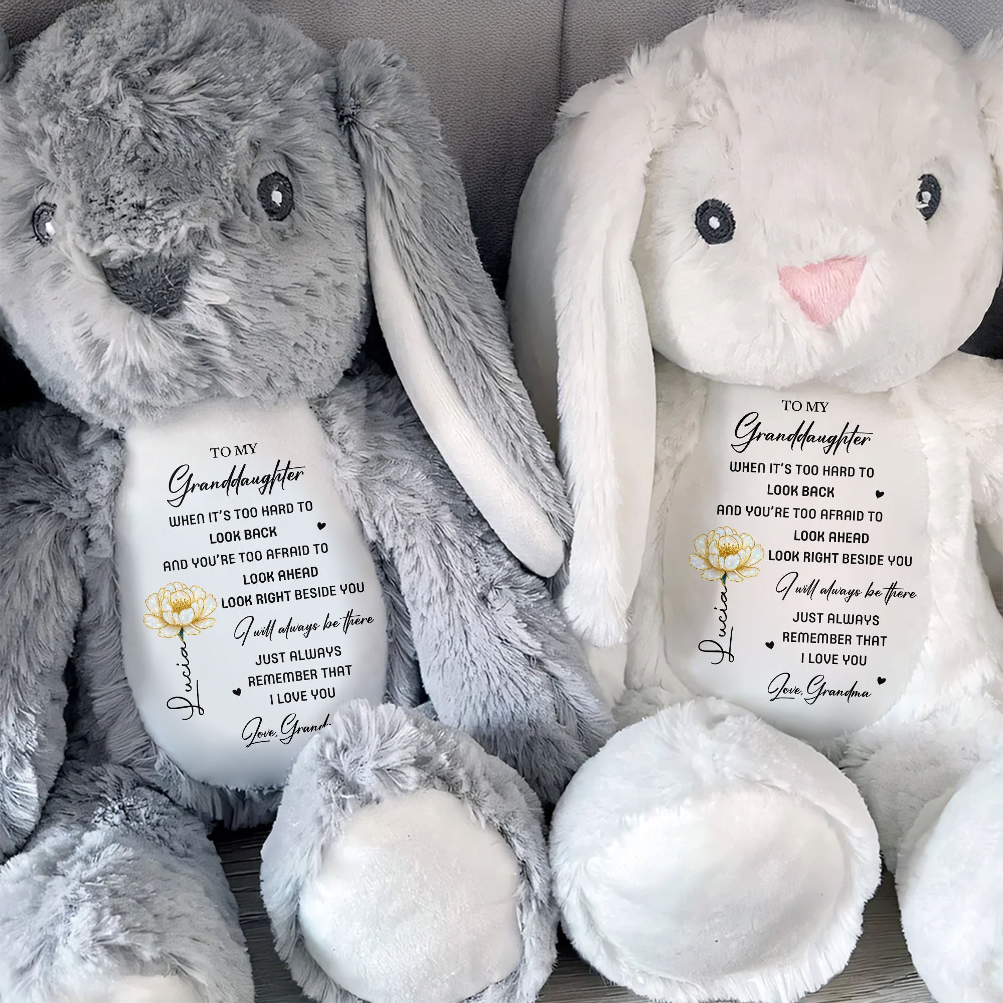 To My Granddaughter I Will Always Be Here With Rose - Personalized Stuffed Bunny - GDT506_BUN